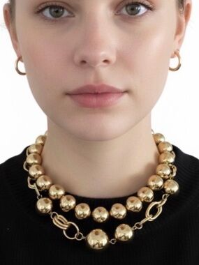 NWOT J. Crew Gold Statement Beaded Necklace Duo